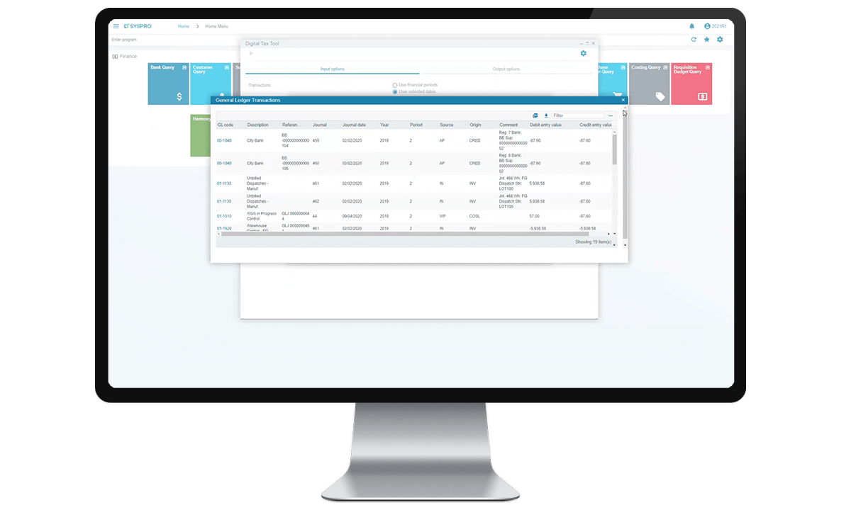 PC monitor showing overview of SYSPRO ERP software